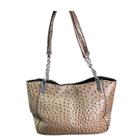 Faux Ostrich Leather Shoulder Bag With Chain Straps - Picture 1 of 10